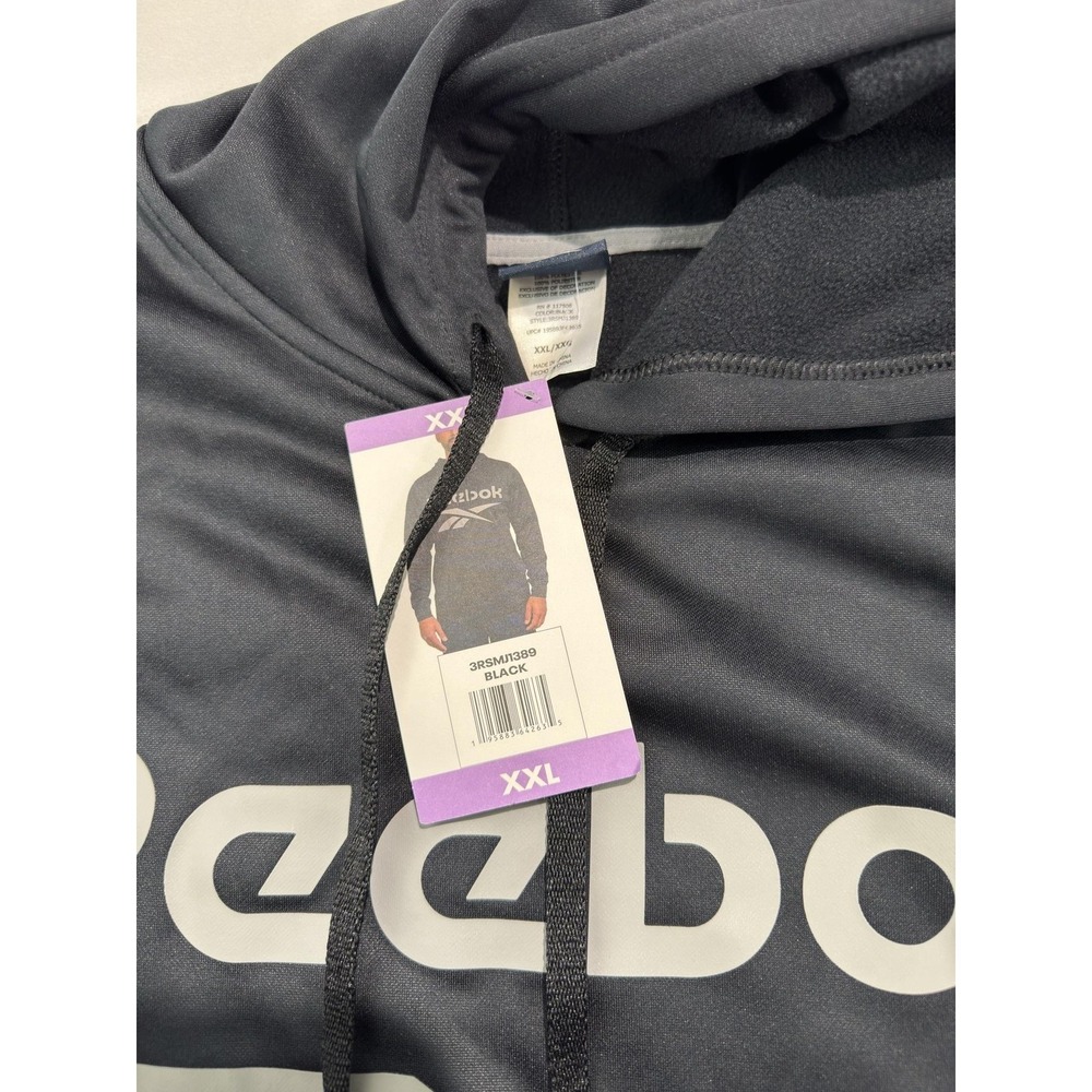 Reebok Hoodie Mens 2XL Black Logo Graphic Fleece Pullover Sweatshirt Athletic - Picture 2 of 6